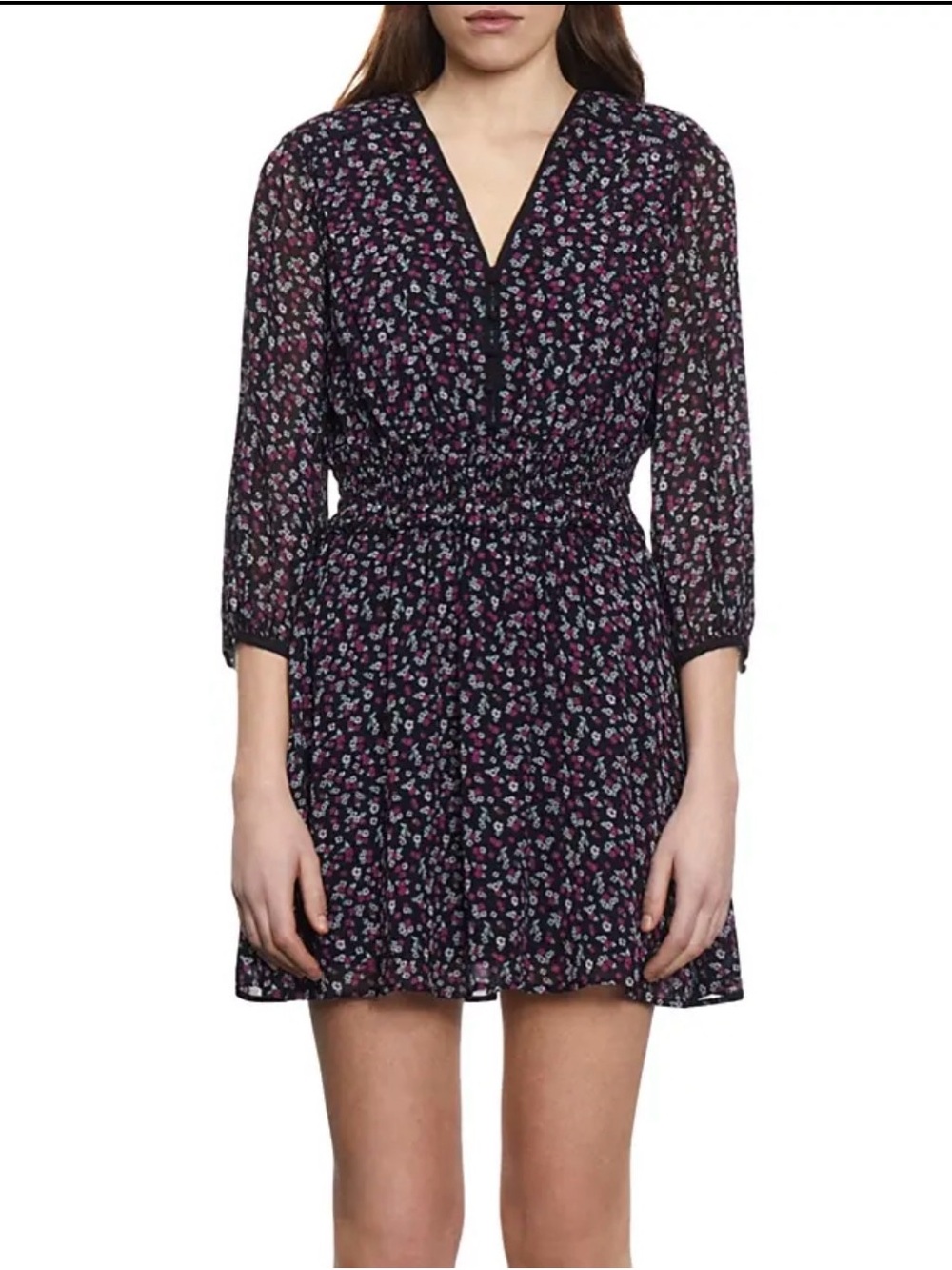 The Kooples Black Mini Dress with Pink & Blue Floral Print